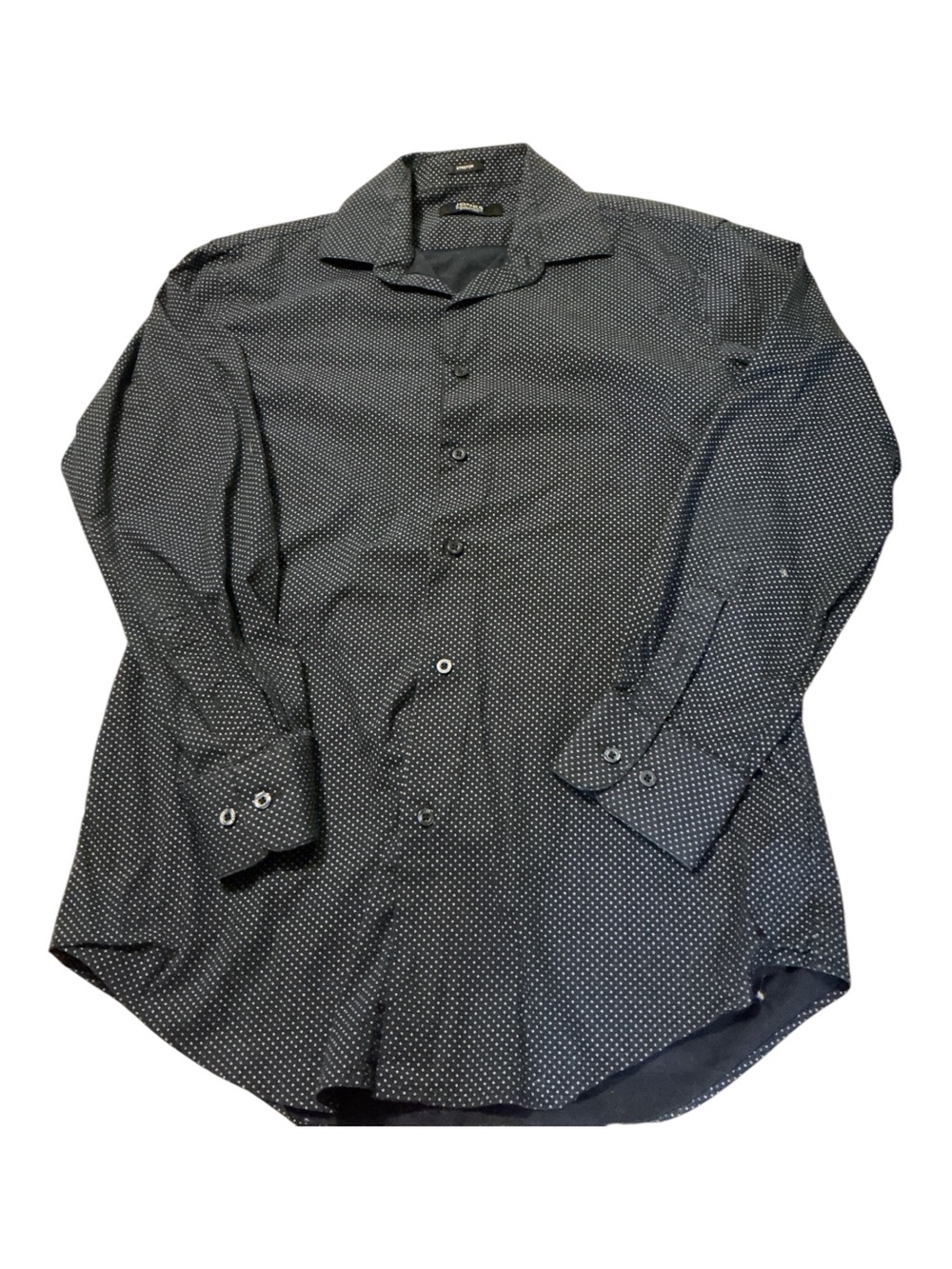 Jones New York Black Button-Up Shirt with White Microdot Pattern